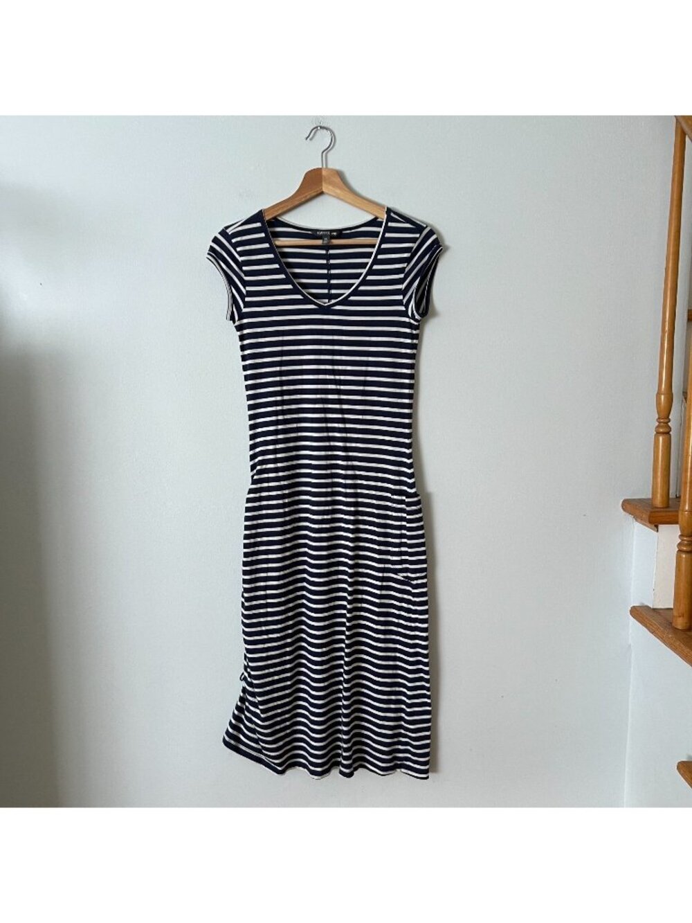 Toad&Co Muse Navy & White Striped T-Shirt Midi Dress Women's Size XS